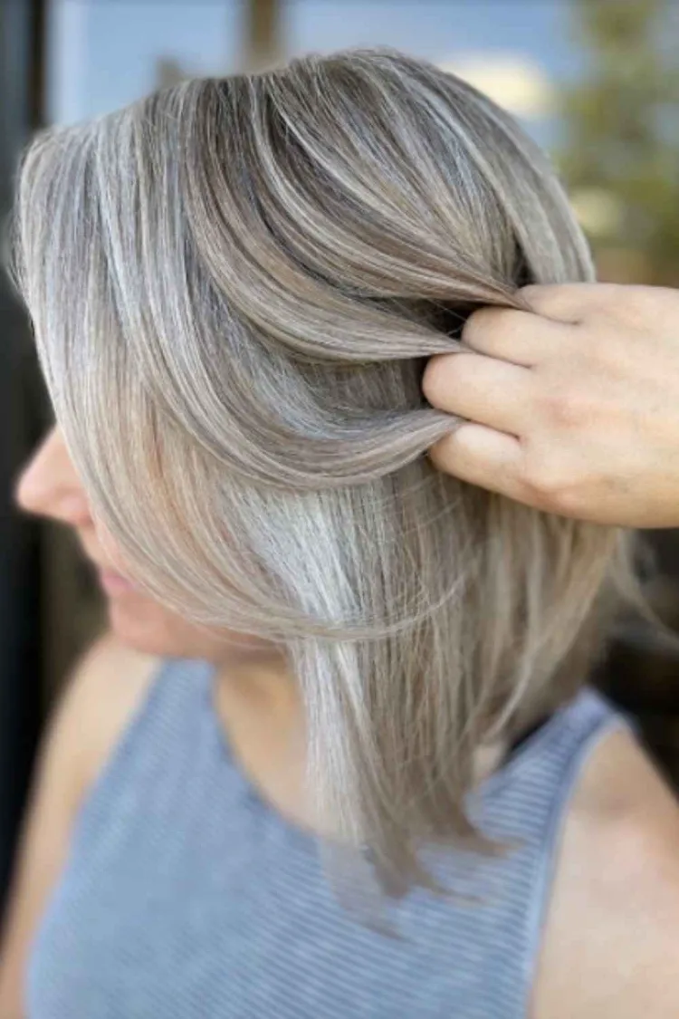 which hair length for older women to spice up gray hair with highlights