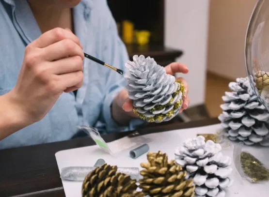 christmas decoration with pine cones