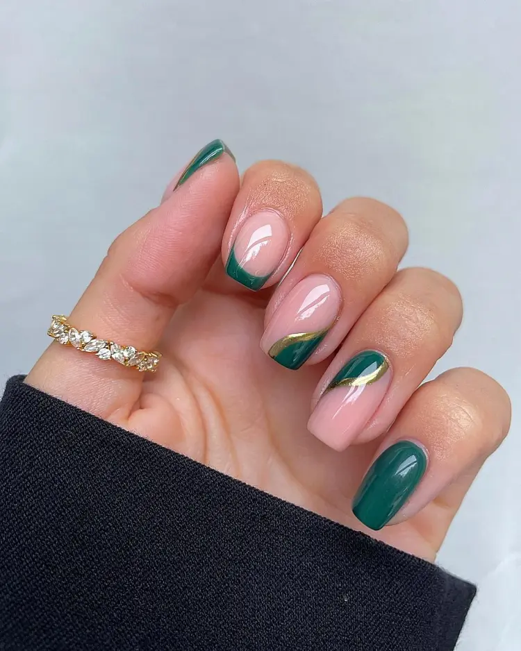 christmas fir green nails with gold