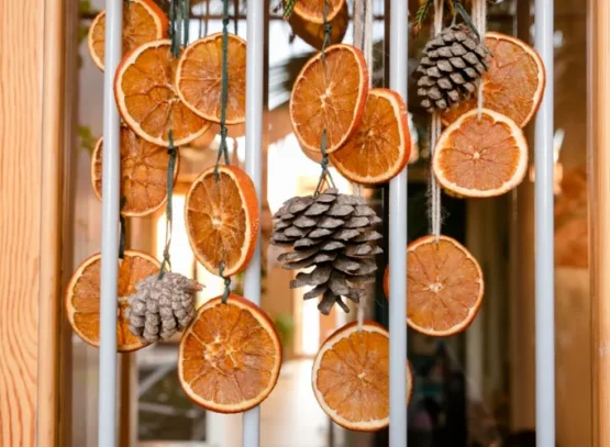diy pine cone garland with dried orange slices