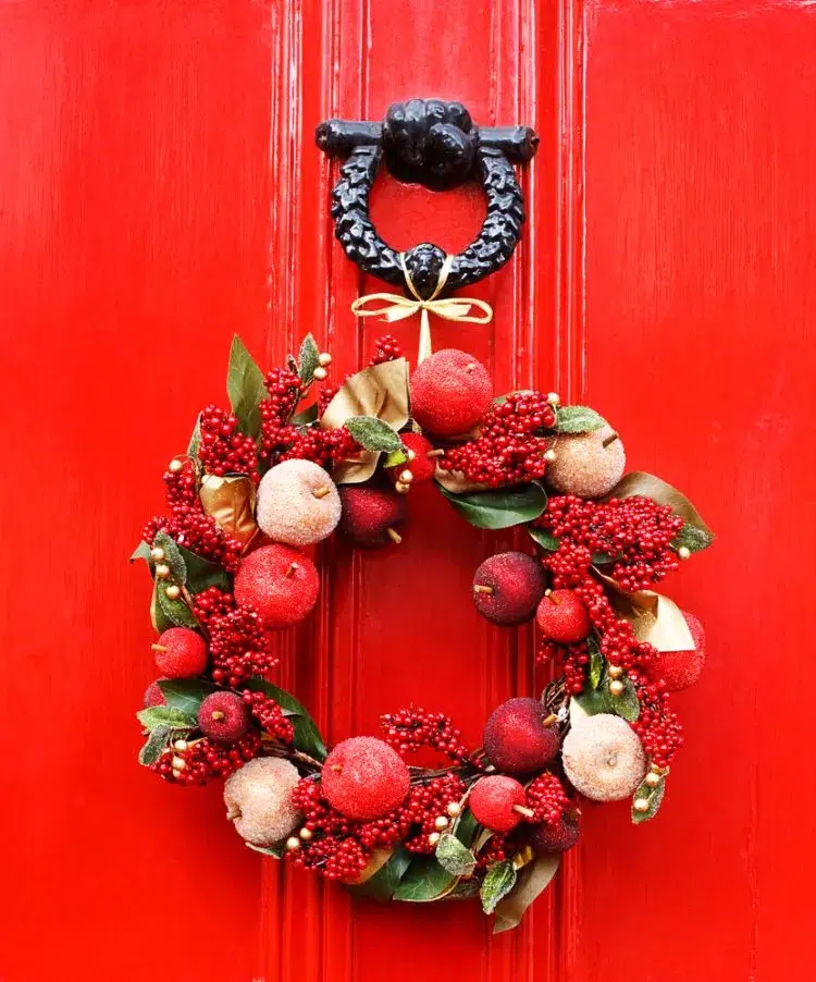 diy door wreath fall winter red door