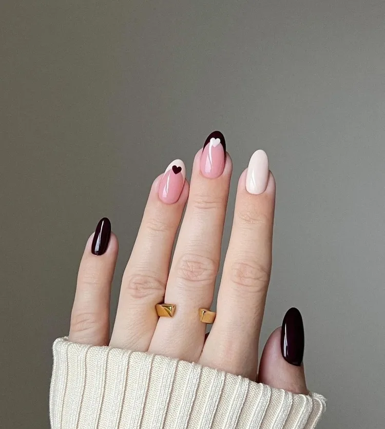 french manicure burgundy and light beige