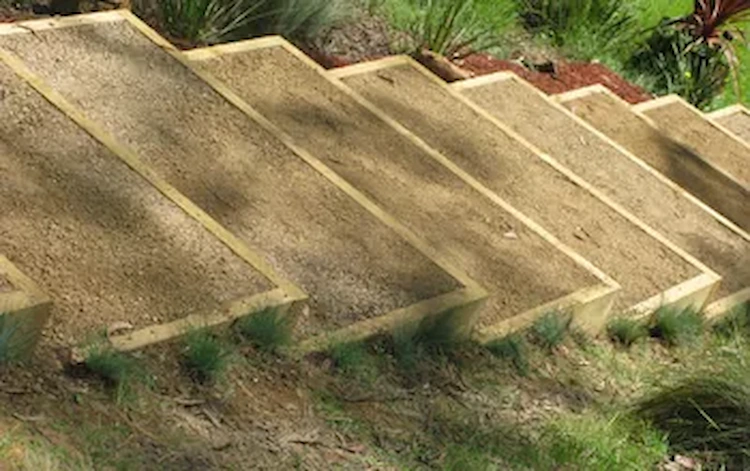 stairs filled with sand or gravel make access to steep garden areas easier