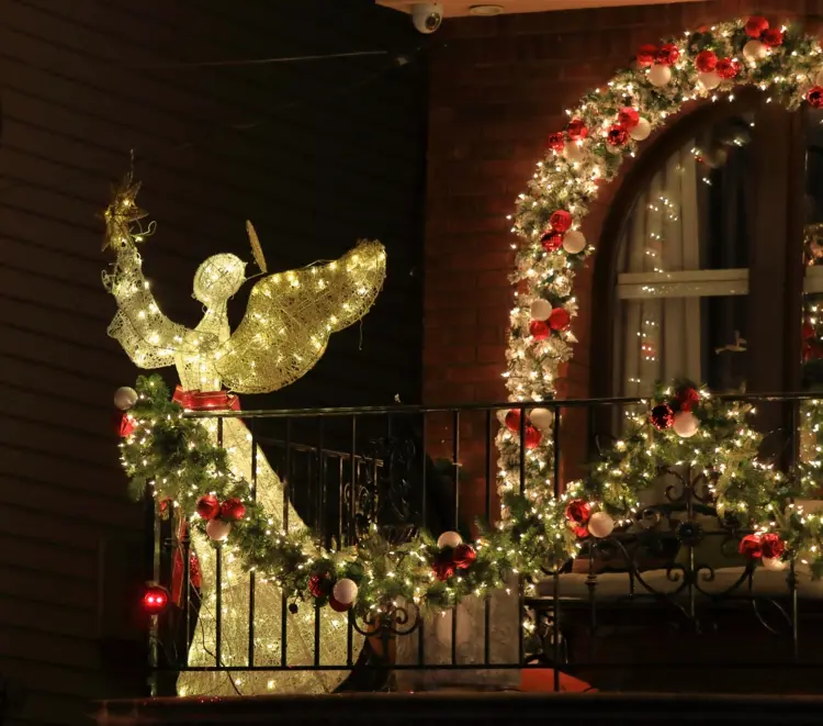 balcony design for christmas and winter with lights and christmas figures