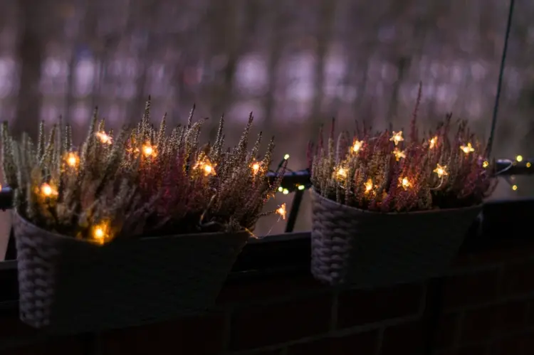 balcony railings with plants lights or christmas garlands creations