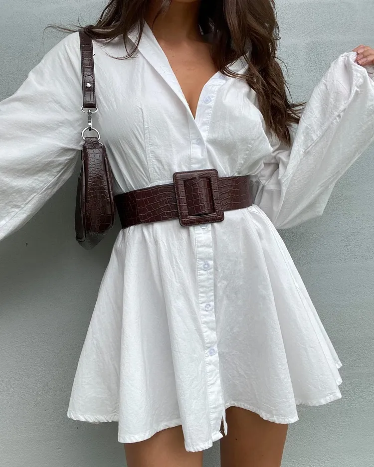 belted oversized white shirt dress styling idea 2023