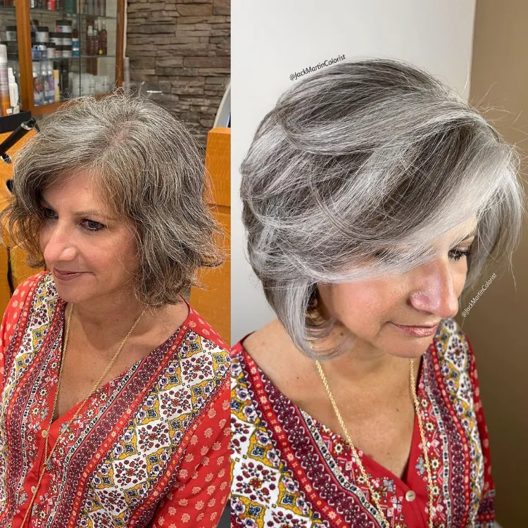 cheeky short hairstyles for gray hair layered bob for women over 50