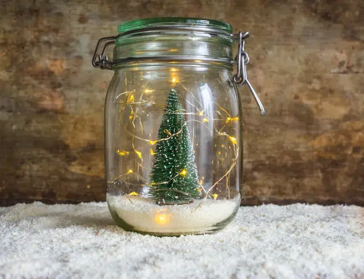 christmas decorations with glass jars fake snow decorative tree