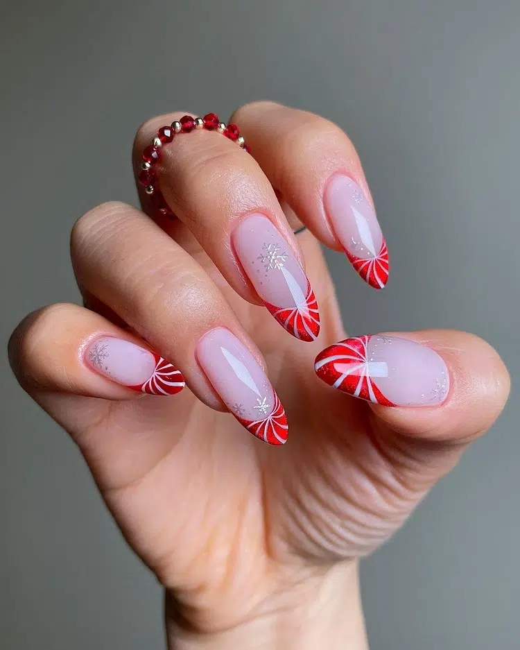 christmas french nail design idea white and red