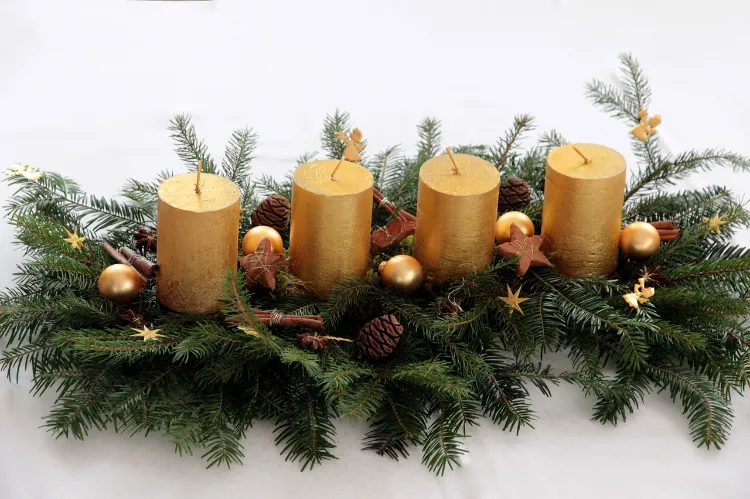christmas tabletop centerpiece with candles