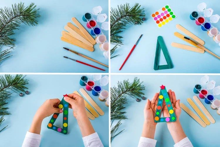 christmas tree from popsicle sticks with children crafts