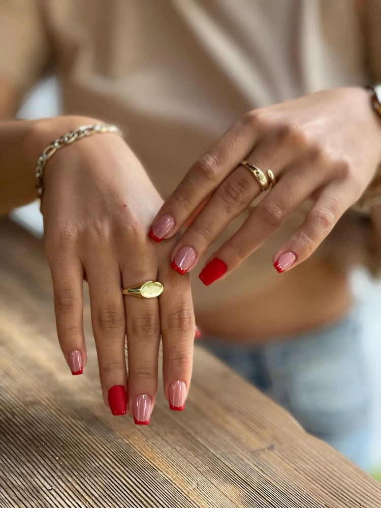 classy red french manicure fall 2023