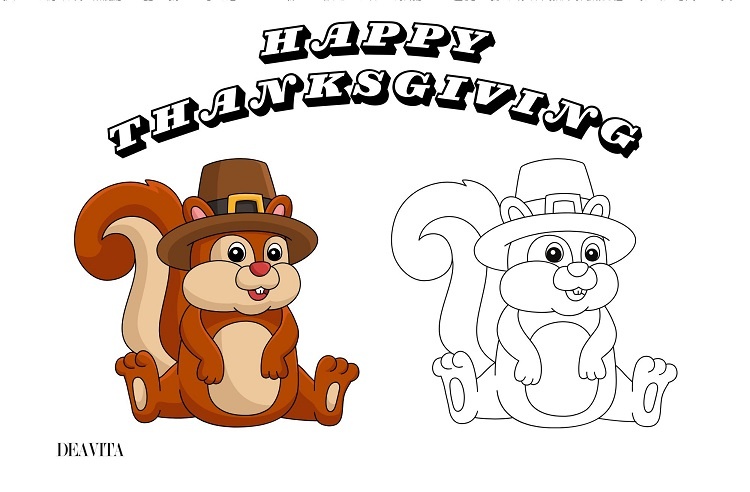 color the squirrel thanksgiving placemat kids