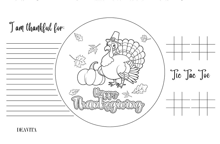 coloring thanksgiving placemat tic tac toe game