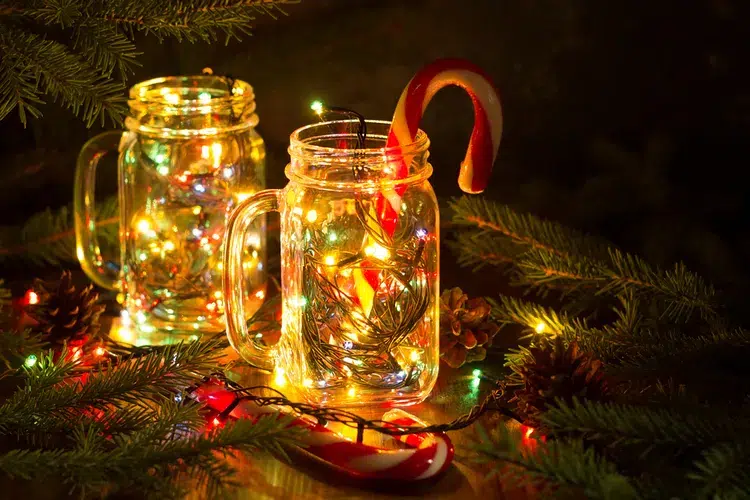 decoration with glass jars christmas light garland candy canes