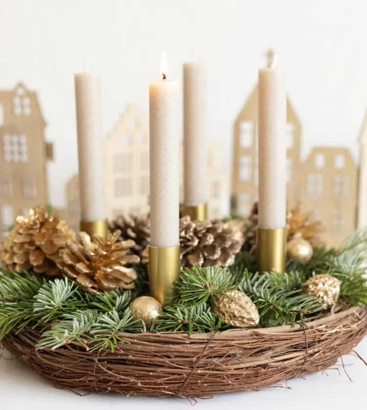 diy advent wreath branch nest pine cones branches candles