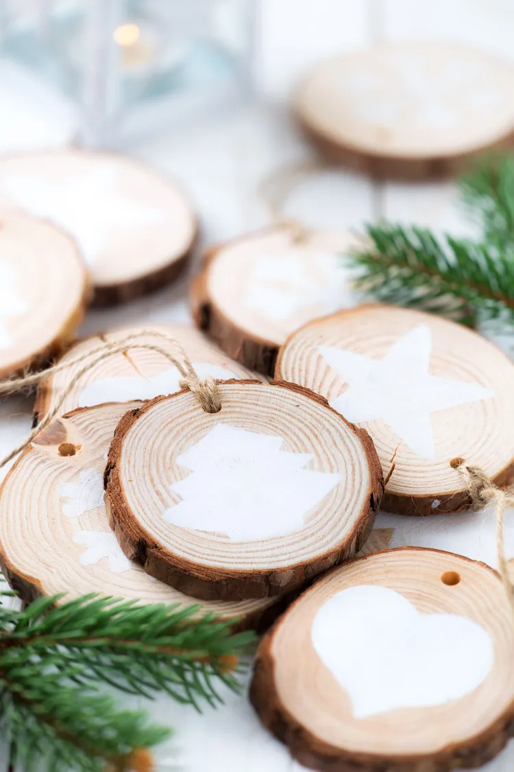 diy christmas decoration idea tree ornament cut out small wooden logs