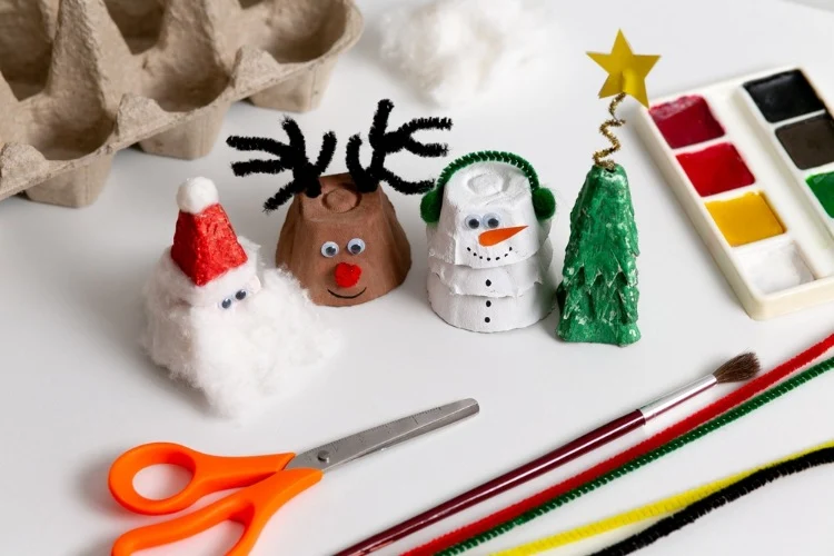 egg carton crafting with toddlers at kindergarten age snowman and santa