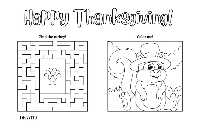 find the turkey maze coloring thanksgiving placemat