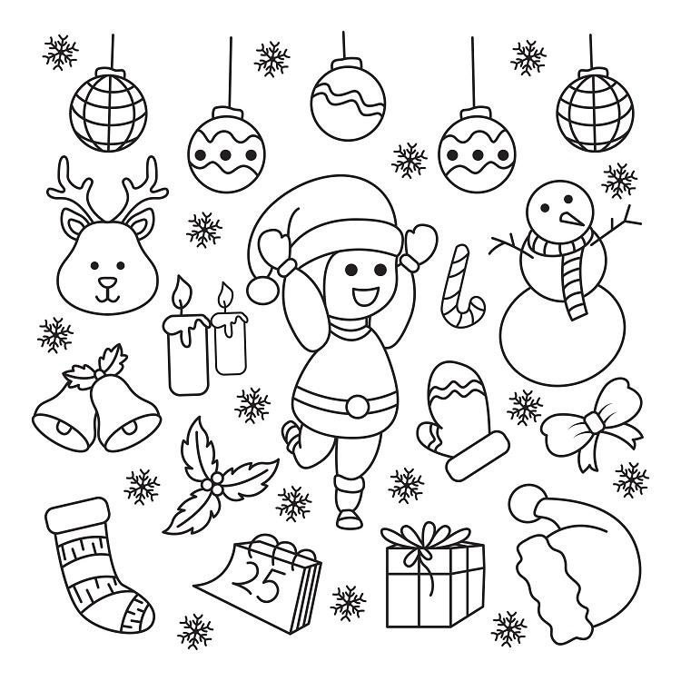 cute hand drawn christmas pattern with different elements