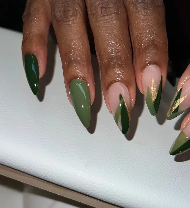 green gold nail design idea christmas manicure trends