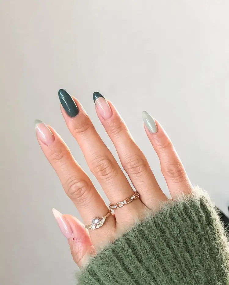 green gradient nails french tip accents
