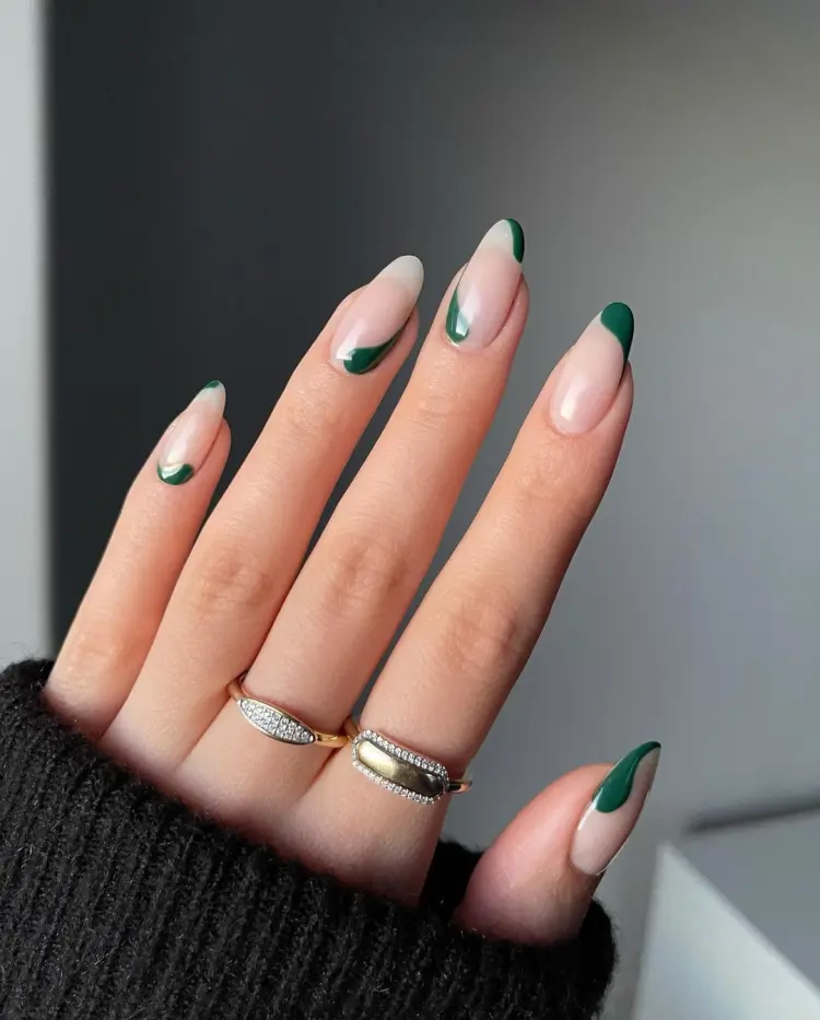 green minimalist negative space festive nail design