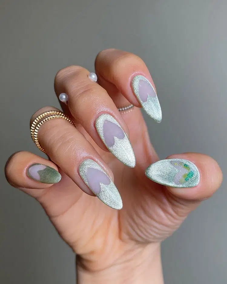 green velvet nails heart shape nail art winter manicure 2023