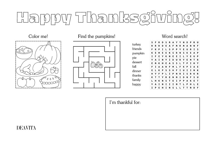 happy thanksgiving coloring find the pumpkins maze word search thankful list