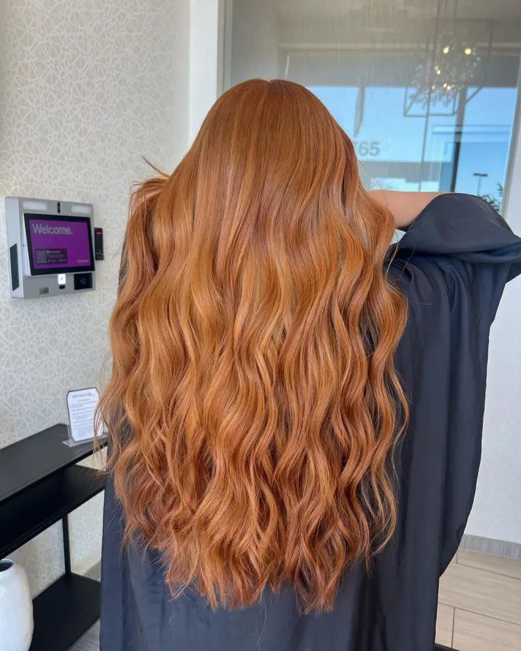 honey balayage on long copper hair winter 2024