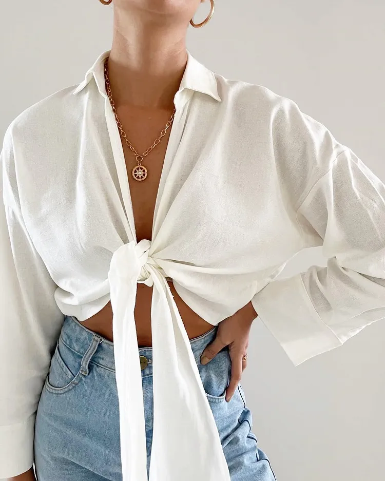 knotted white shirt styling idea sprig summer casual