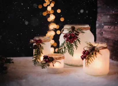 make christmas tealight holders with snow effect glass jars
