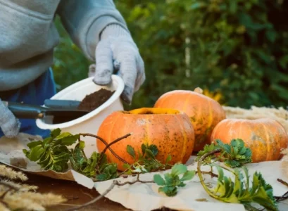 making a flower pot from halloween pumpkin