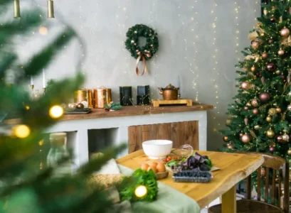 minimalist office christmas decor fairy lights candles