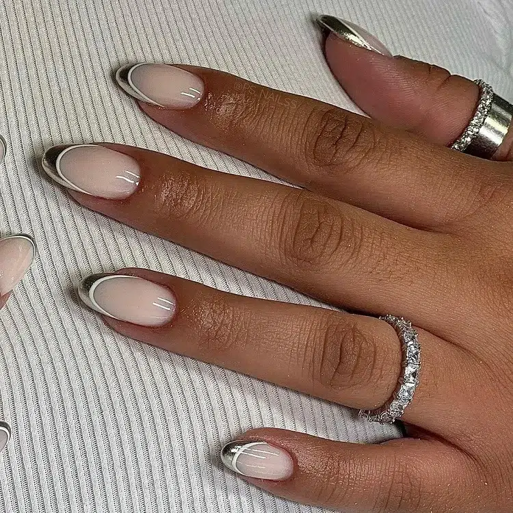 nude french manucure gray silver white nail art winter 2023 november