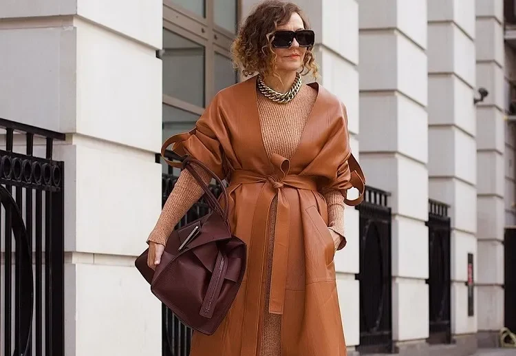 outfit idea for 60 year old women trendy knitted dress winter 2023 2024