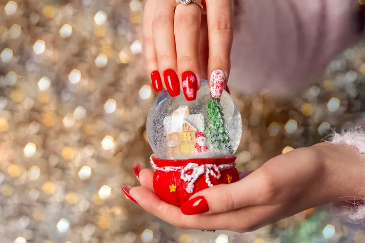 red and white nail art christmas 2023