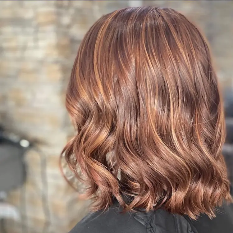 short bob hairstyle honey blonde balayage caramel copper winter 2024