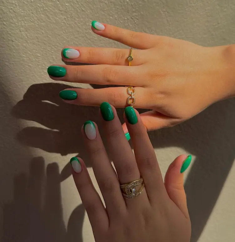 short neon green nails french tips