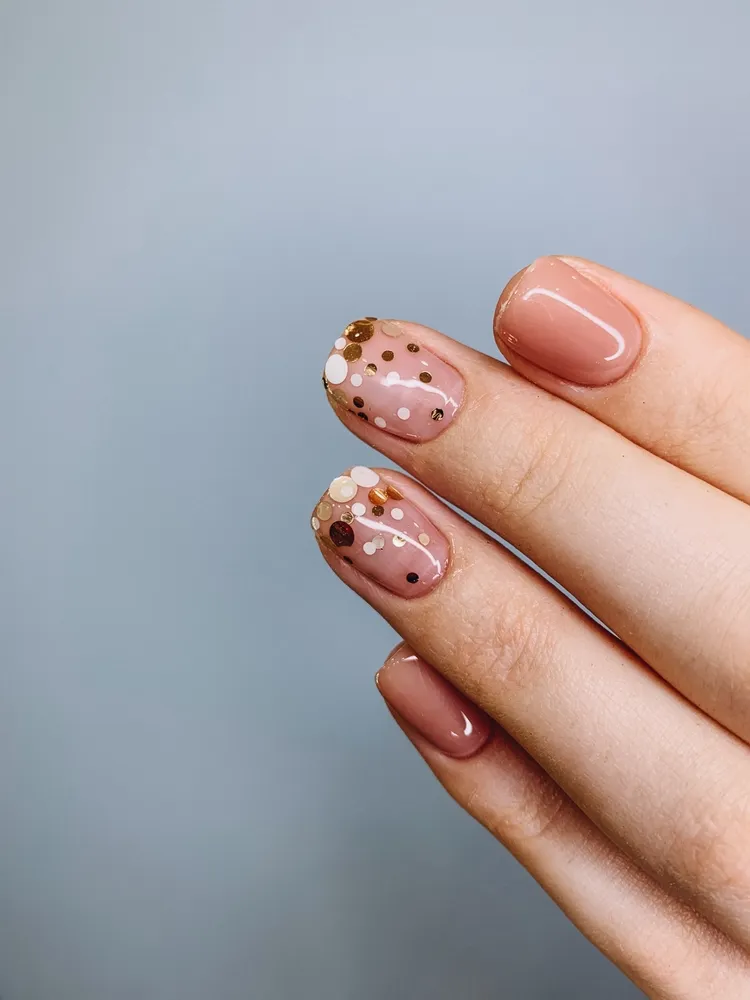 simple december nails design idea short square manicure chunky gold glitter
