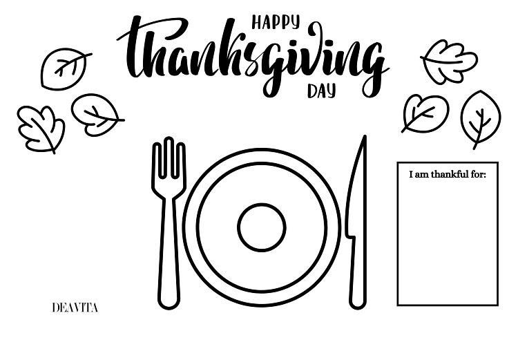 simple thanksgiving coloring placemat kids