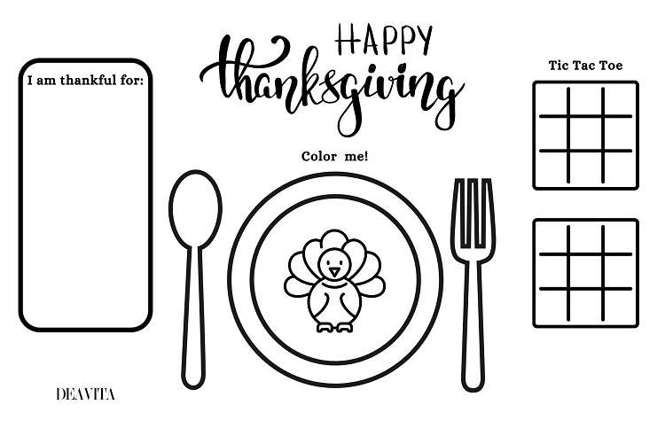 thanksgiving coloring placemats kids tic tac toe game