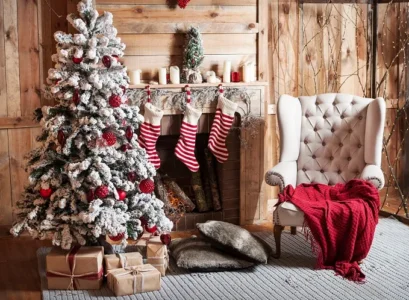 white christmas rustic mantel decoration
