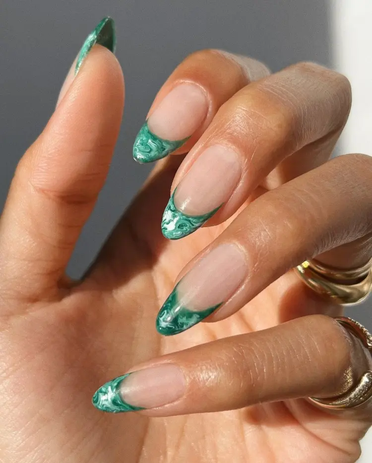 white green watercolor french tip manicure