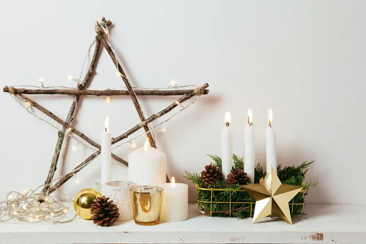 wooden christmas decoration large twig star fairy lights