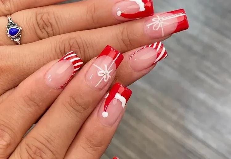 christmas french nails