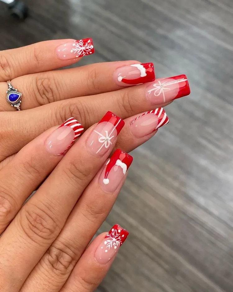 christmas french nails