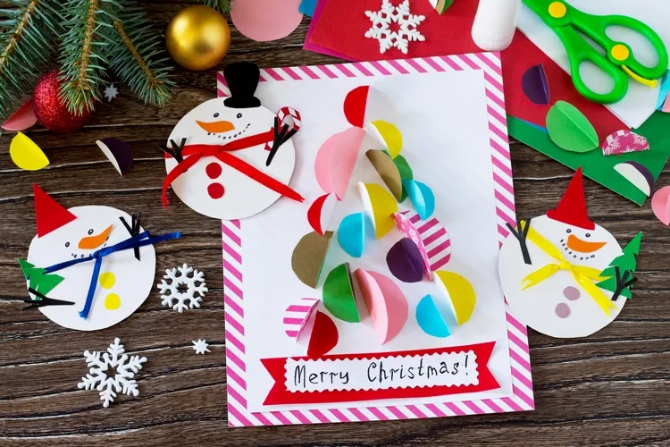 easy handmade christmas tree card with pop up baubles