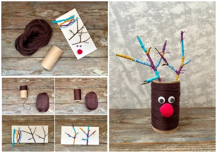 easy yarn and toilet paper roll reindeer craft