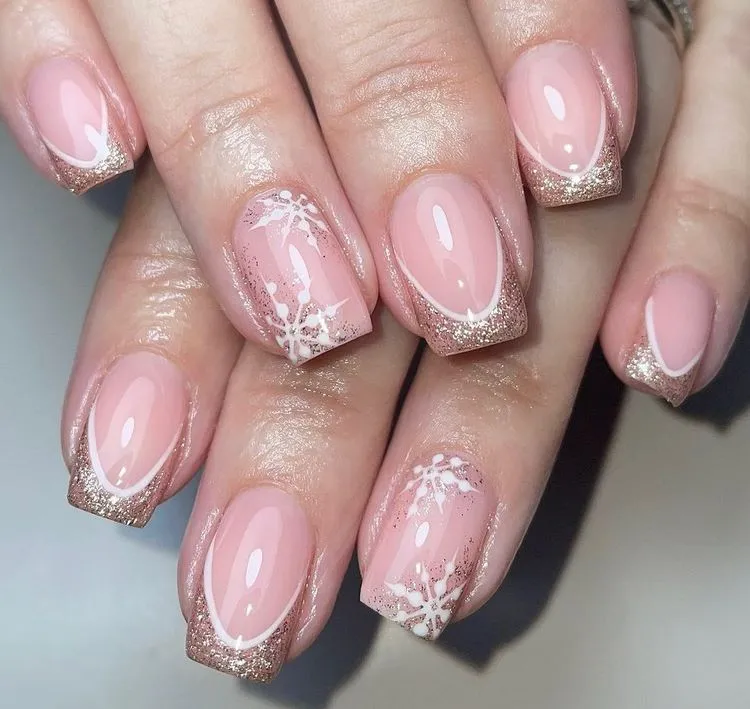 festive glitter nails french tips